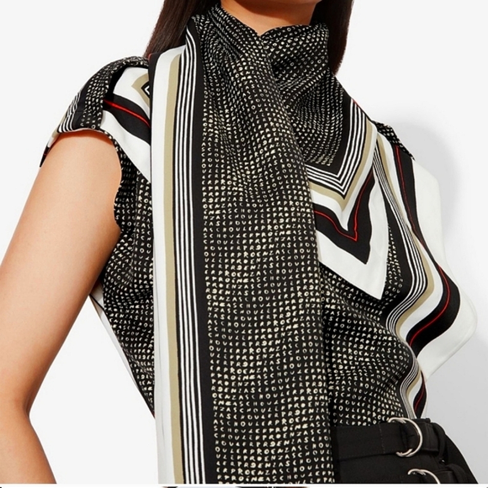 Proenza Schouler Sleeveless Silk Logo Print Scarf Top Black/Pale Yellow/Poppy